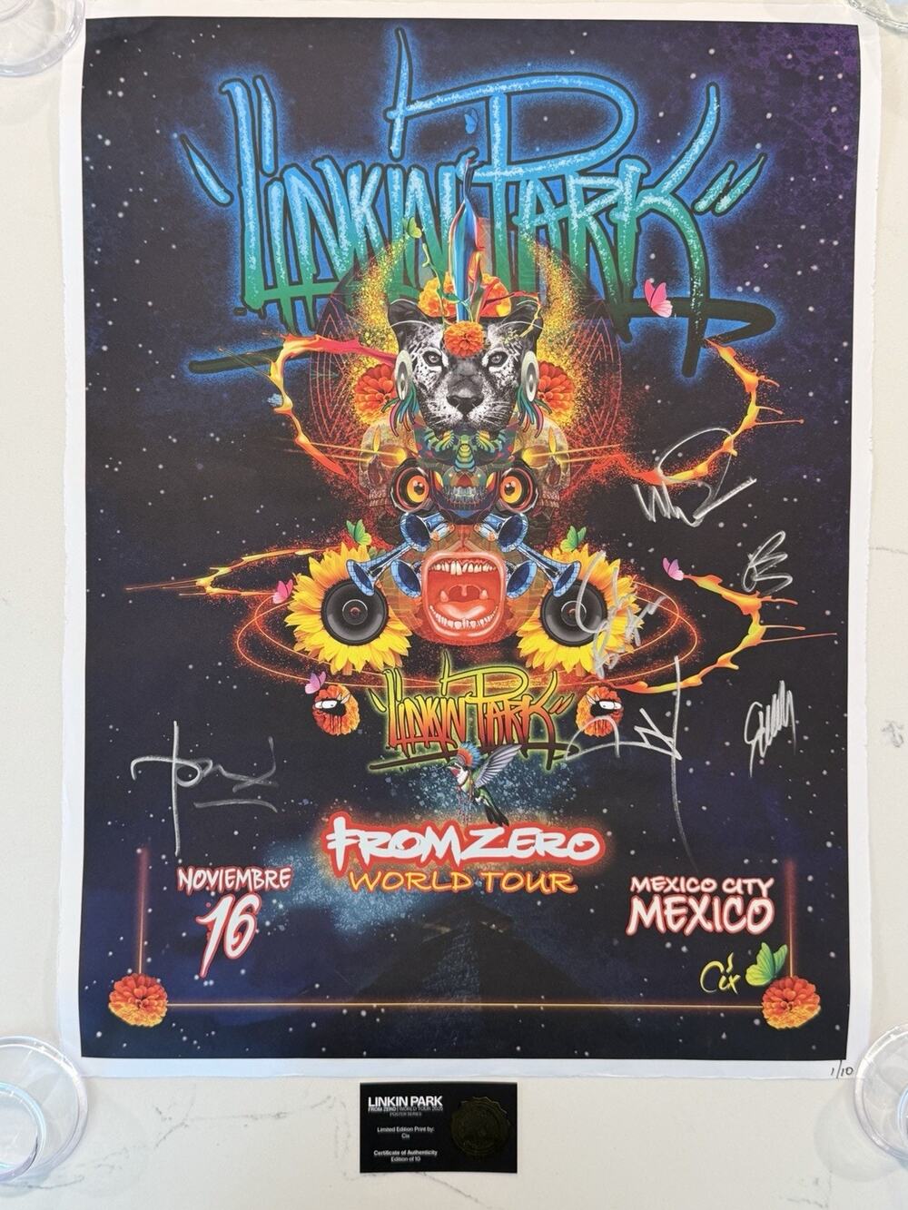 SIGNED Linkin Park RARE 1/10 - From Zero tour poster Mexico City - with COA